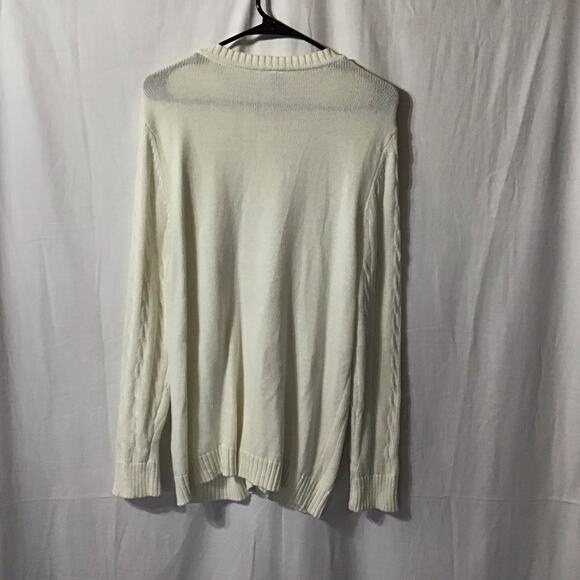 VTG CW Classics 100% Cotton Ecru Cream Fisherman Cable Knit Cardigan large - Picture 5 of 6